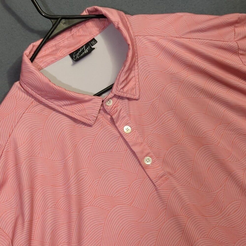 Sunday Swagger Polo Shirt Men's 3XL Pink Waves Performance Stretch Golf Casual